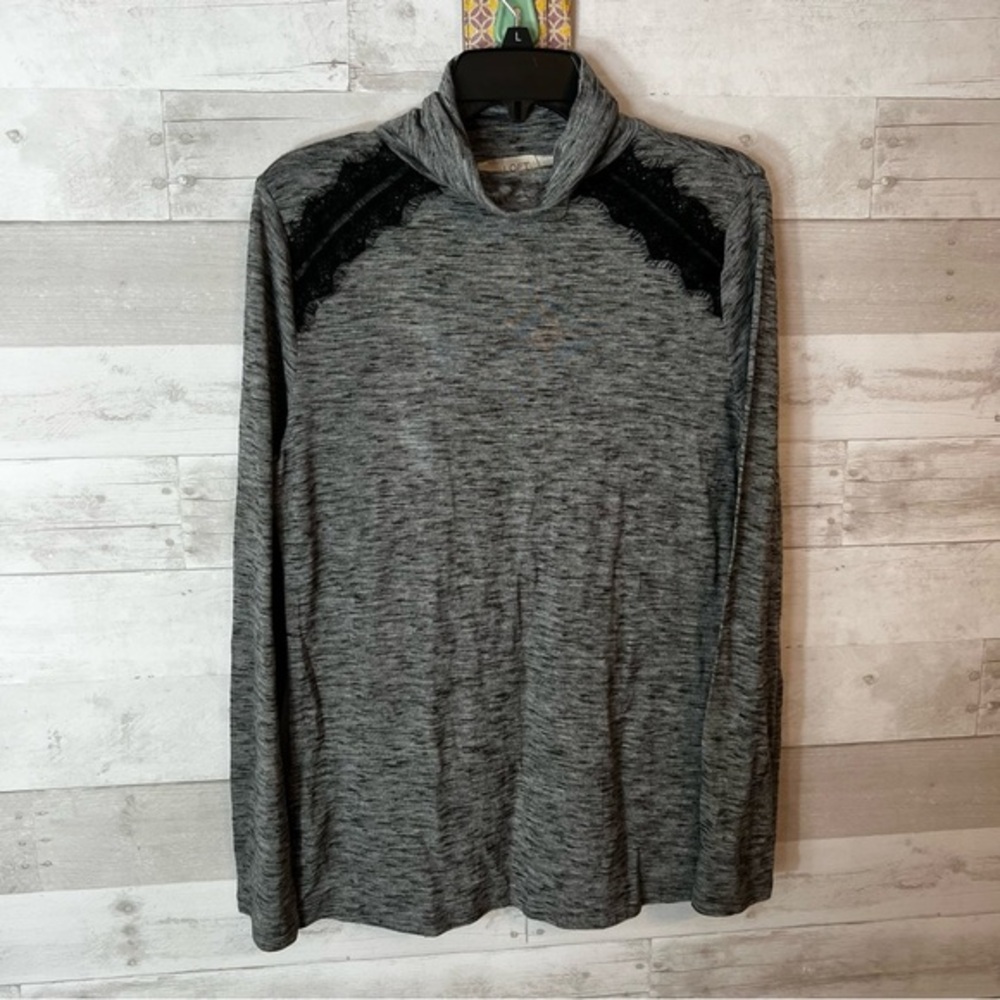 NWT loft mock neck gray top with black lace detail